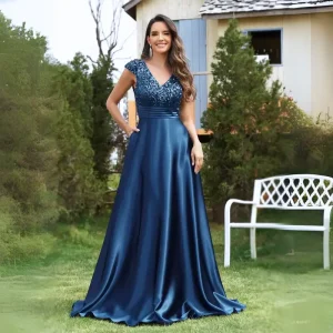 Robe Satin Bleu Electrique