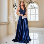 Robe Satin Bleu Roi-3