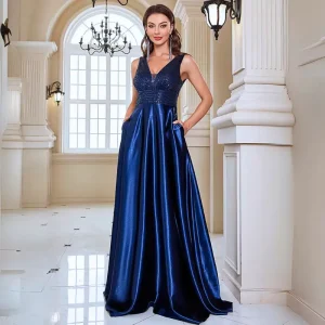 Robe Satin Bleu Roi