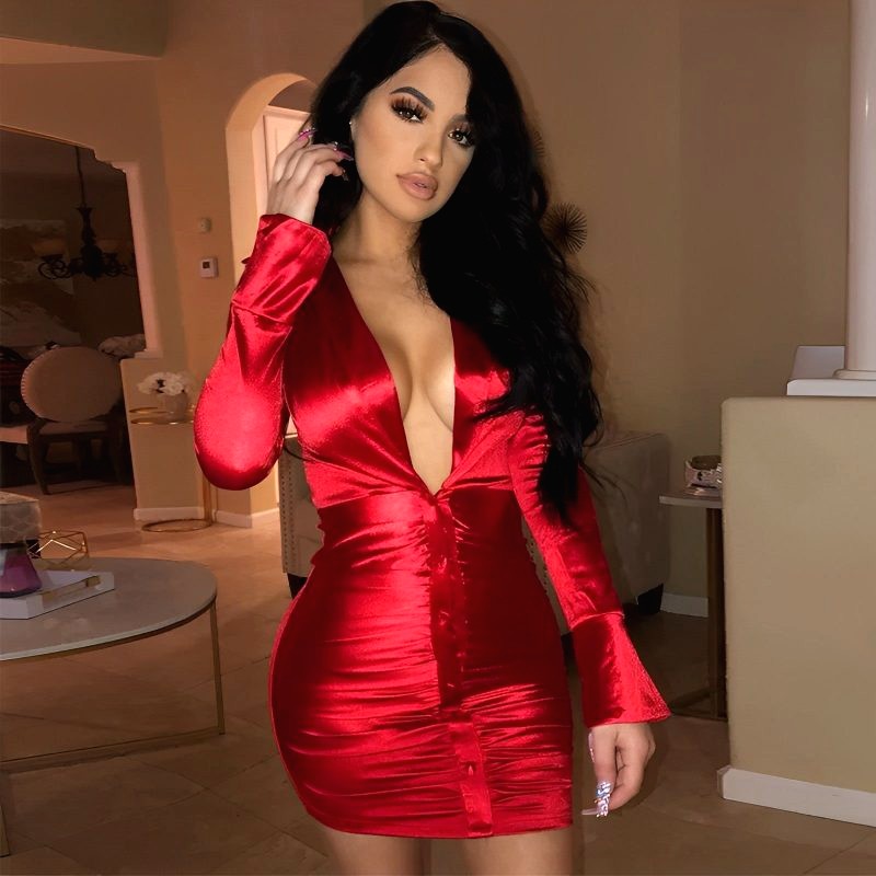 robe chemise rouge satin
