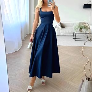 robe de bal satin bleu marine