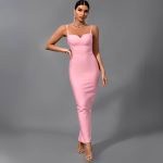 robe fine bretelle longue satin rose 2