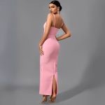 robe fine bretelle longue satin rose 3