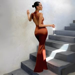 robe longue satin marron 2