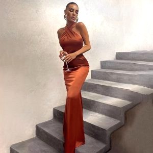 robe longue satin marron