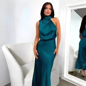 robe satin bleu canard