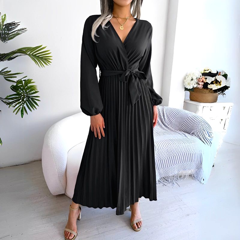 robe satin plissee noir