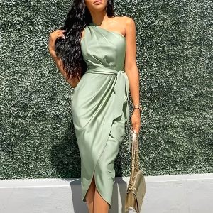 robe satin vert olive