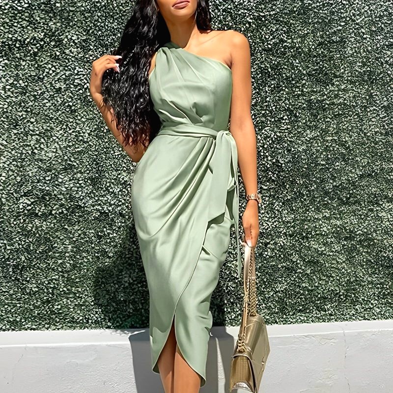 robe satin vert olive