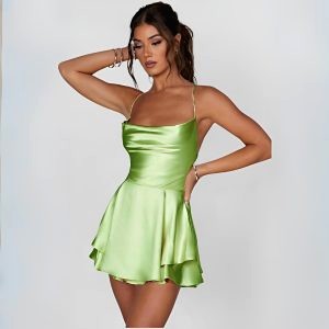 robe verte pomme satin